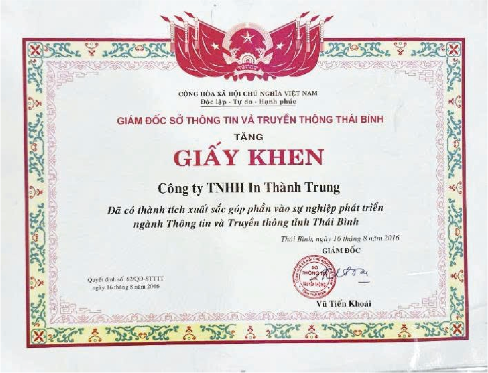 Chứng chỉ In Thành Trung